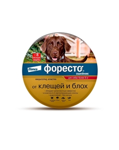 Ошейник для собак Форесто от 8кг от клещей, блох и вшей, защита 8 месяцев 70см Elanco