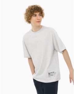 Серый меланж базовая футболка Oversize с надписями для мальчика Gloria jeans
