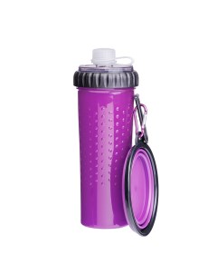 Бутылка с миской дорожная для собак 700 мл фиолетовая Petmax