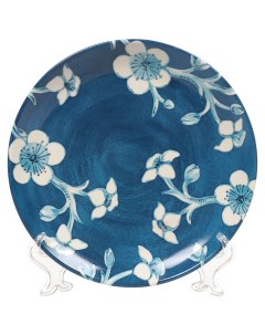 Тарелка десертная фарфор 21 см круглая Синие цветы 09980 Дулевский фарфор