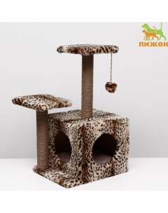 Домик для кошек с когтеточкой квадратный 3х этажный 45 47 75 см леопард Пижон