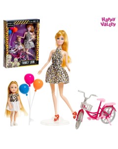 Кукла модель с дочкой family look на велосипеде леопард Happy valley