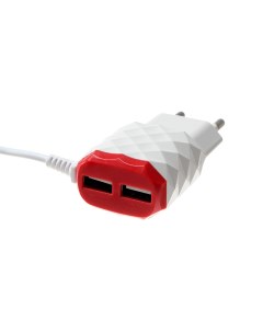 Сетевое зарядное устройство luazon lcc 25 2 usb 1 а кабель microusb красно белое Luazon home