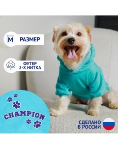 Толстовка champion для собак футер размер m дс 26 ош 36 38 ог 46 50 голубая Пушистое счастье