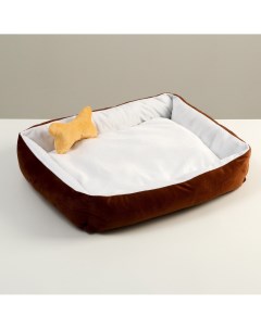 Лежанка мягкая прямоугольная со съемной подушкой игрушка косточка 54 х 42 х 11 см коричнева 7907 Пижон