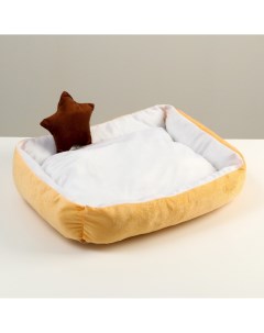 Лежанка мягкая прямоугольная со съемной подушкой игрушка звезда 54 х 42 х 11 см персик Пижон