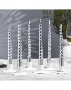 Набор свечей витых 1 9х 20 см 6 штук серебряный металлик Дарим красиво