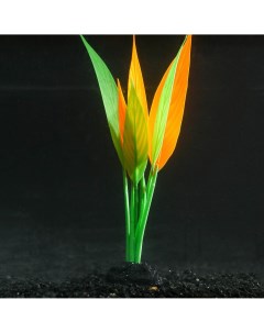 Растение силиконовое аквариумное светящееся в темноте 12 х 20 см зелено оранжевое Nobrand