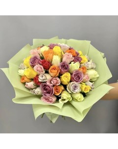 Букет из разноцветных роз Кения 81 шт 35 см Л'этуаль flowers
