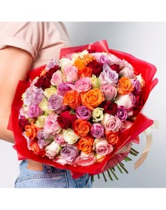 Букет из разноцветных роз Кения 99 шт 35 см Л'этуаль flowers