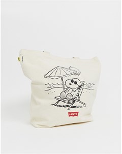 Светло бежевая пляжная сумка тоут с принтом Снупи Peanuts от Levis Levi's®