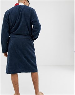 Темно синий махровый халат с шалевым воротником Tommy hilfiger