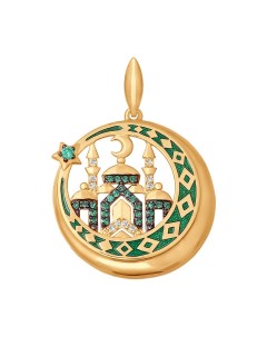 Подвеска мусульманская из золота с эмалью с зелеными фианитами Sokolov