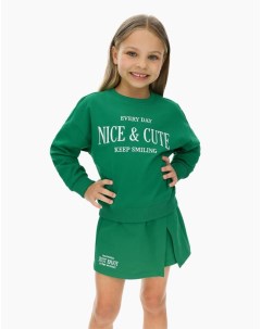 Зелёный свитшот с вышивкой NICE CUTE для девочки Gloria jeans