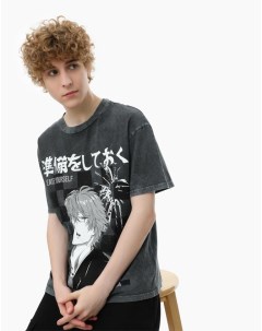 Чёрная футболка oversize с аниме принтом для мальчика Gloria jeans
