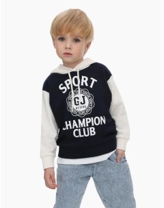 Тёмно синее худи колор блок с принтом Champion Club для мальчика Gloria jeans