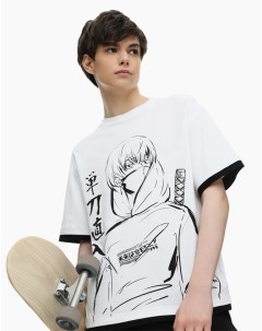 Белая футболка со вставками и аниме принтом для мальчика Gloria jeans