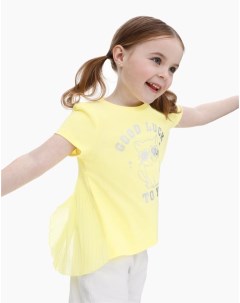 Жёлтая футболка с шифоновой вставкой и принтом для девочки Gloria jeans