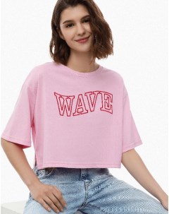 Розовая укороченная футболка oversize с вышивкой Wave Gloria jeans