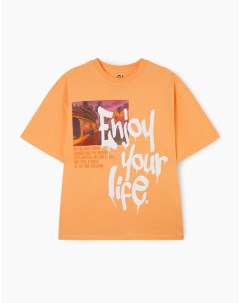 Оранжевая футболка oversize с надписью Gloria jeans