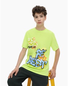 Зелёная футболка с граффити принтом для мальчика Gloria jeans