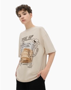 Бежевая футболка oversize с принтом для мальчика Gloria jeans