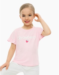 Светло розовая футболка oversize с объёмным принтом Strawberry для девочки Gloria jeans