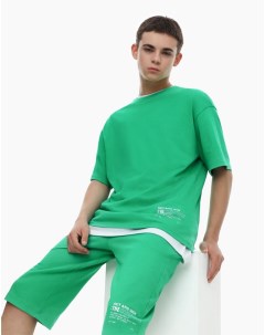 Зелёная базовая футболка oversize с надписями для мальчика Gloria jeans