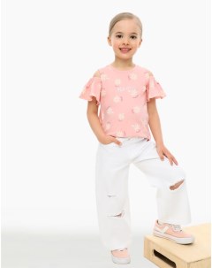 Розовая блузка с цветочным принтом для девочки Gloria jeans