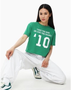 Зелёная футболка loose straight с принтом Gloria jeans