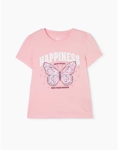 Розовая футболка с бабочкой для девочки Gloria jeans