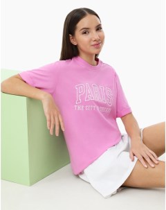 Розовая футболка Oversize с принтом для девочки Gloria jeans