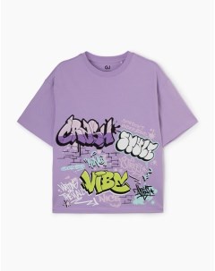 Фиолетовая футболка oversize с граффити принтом Gloria jeans