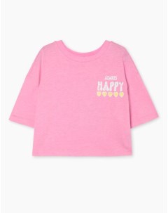 Розовая укороченная футболка oversize с принтомдля девочки Gloria jeans