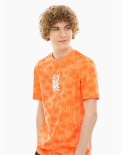 Оранжевая футболка Stay real с принтом для мальчика Gloria jeans