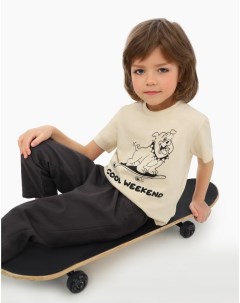 Бежевая футболка с надписью Cool weekend для мальчика Gloria jeans