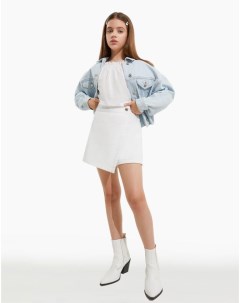 Белая джинсовая юбка шорты с эффектом запаха для девочки Gloria jeans