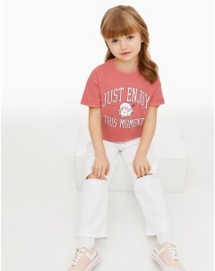 Розовая футболка oversize с надписью для девочки Gloria jeans