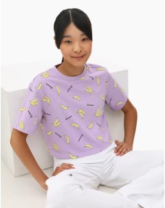 Сиреневая укороченная футболка с бананами для девочки Gloria jeans