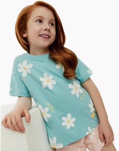 Мятная футболка Oversize с цветочным принтом для девочки Gloria jeans