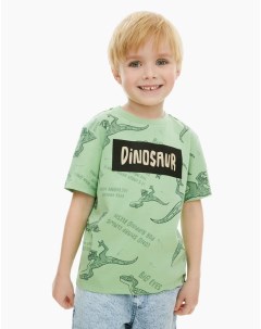 Оливковая футболка с принтом динозавров для мальчика Gloria jeans