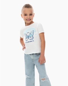 Белая футболка с бабочкой для девочки Gloria jeans