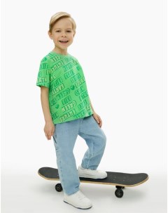 Зелёная футболка с надписями для мальчика Gloria jeans