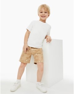 Бежевые спортивные шорты с принтом и нашивкой для мальчика Gloria jeans