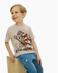 Бежевая футболка с принтом для мальчика Gloria jeans