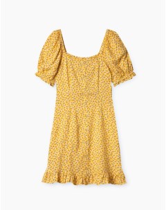 Жёлтое платье с цветочным принтом и оборками Gloria jeans