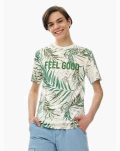 Молочная футболка с тропическим принтом для мальчика Gloria jeans