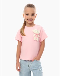 Розовая футболка oversize с нагрудным карманом и игрушкой для девочки Gloria jeans