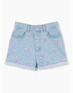 Джинсовые шорты Baggy с бабочками и подворотами для девочки Gloria jeans