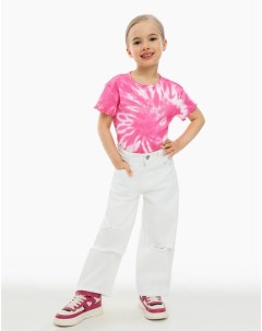 Розовая футболка oversize со стразами для девочки Gloria jeans